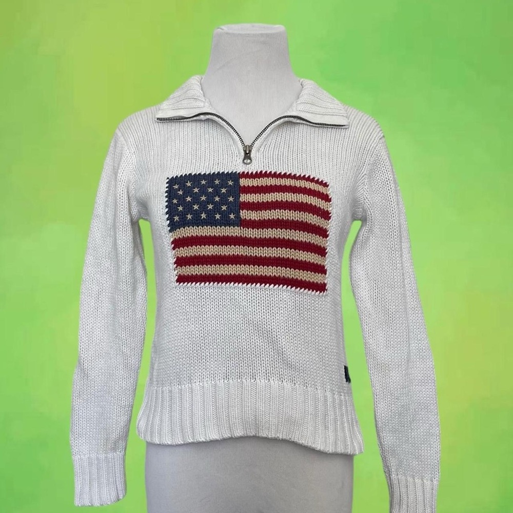 Ralph Lauren Rare Quarter Zip American Flag Sweater